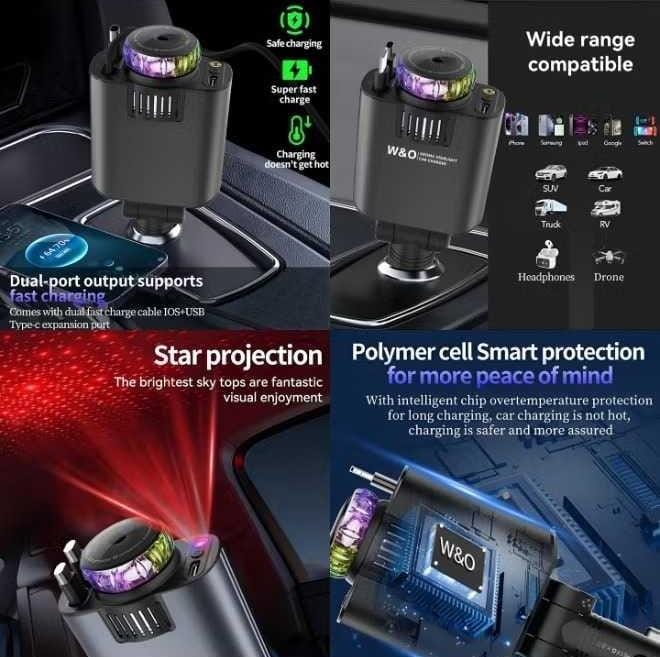 5-in-1 Car Charger with Star light