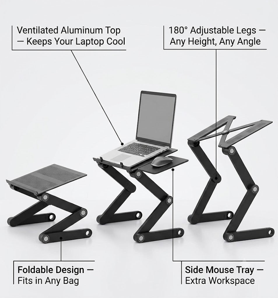 Multifunctional Adjustable Laptop Table T8 – Foldable Bed & Desk Stand