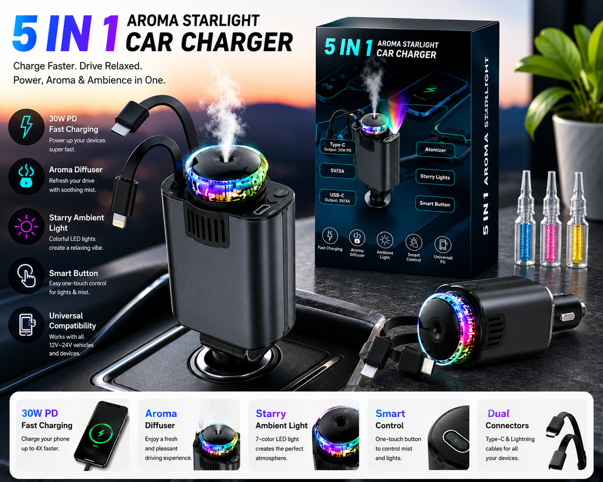 5-in-1 Car Charger with Star light