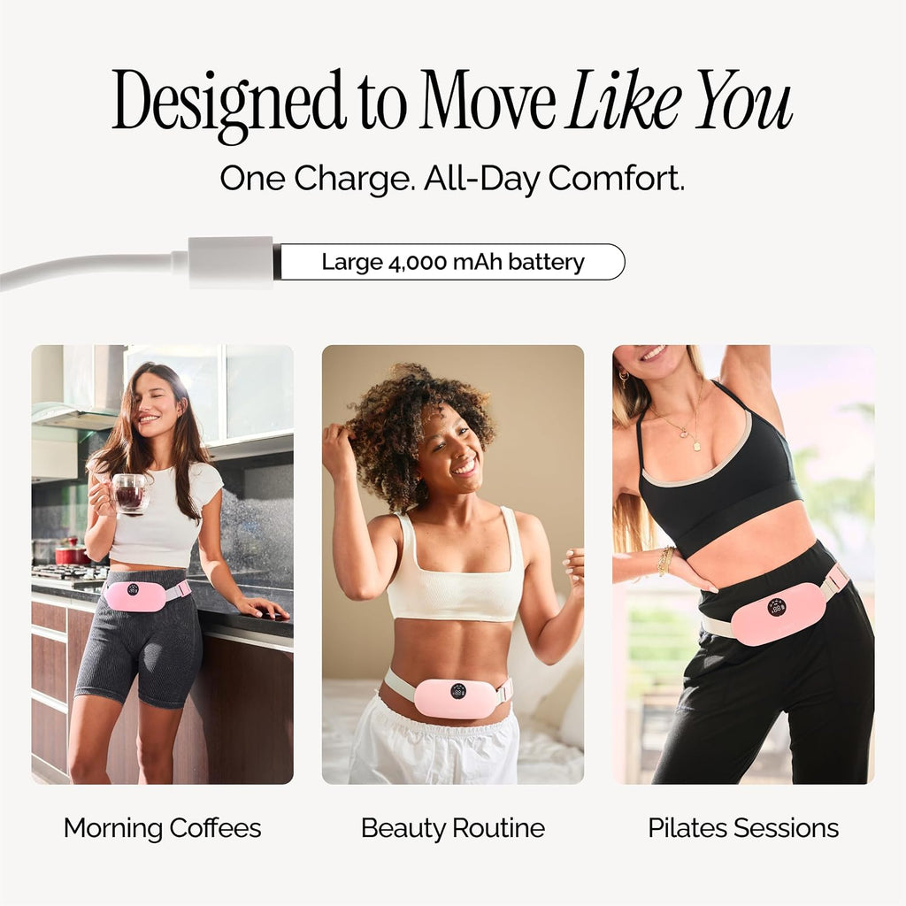 Portable Period Heating Belt | Rechargeable Menstrual Cramp Relief Belt with Heat & Massage