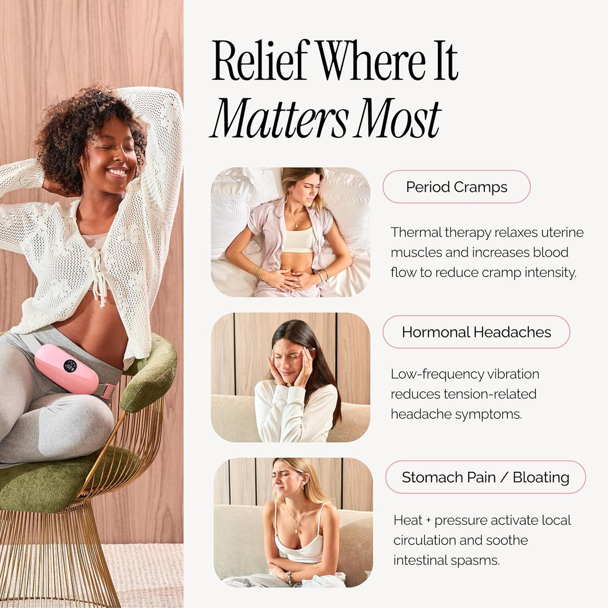 Portable Period Heating Belt | Rechargeable Menstrual Cramp Relief Belt with Heat & Massage