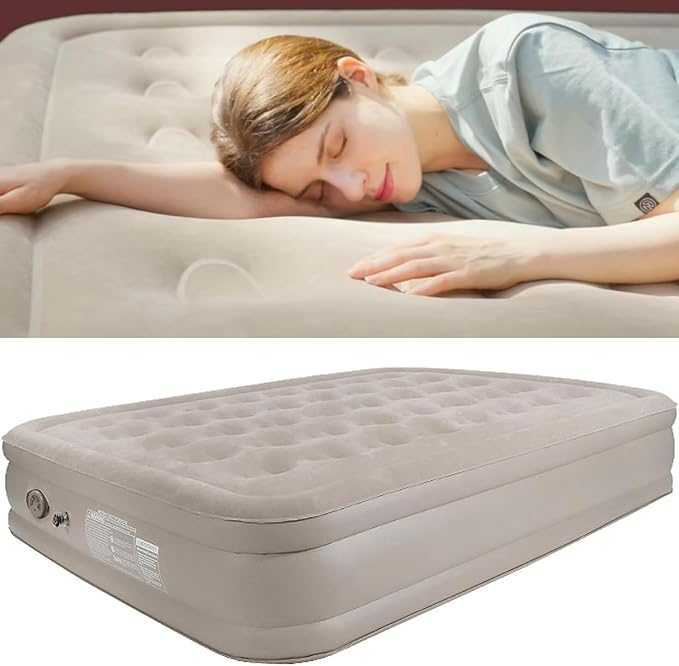 Premium Inflatable Air Mattress | Portable Flocked Air Bed with Built-in Pillow for Indoor & Outdoor Use