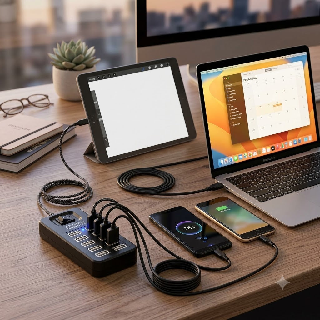 10 Port USB Power Hub | Fast Charging Multi-Port USB Charging Station